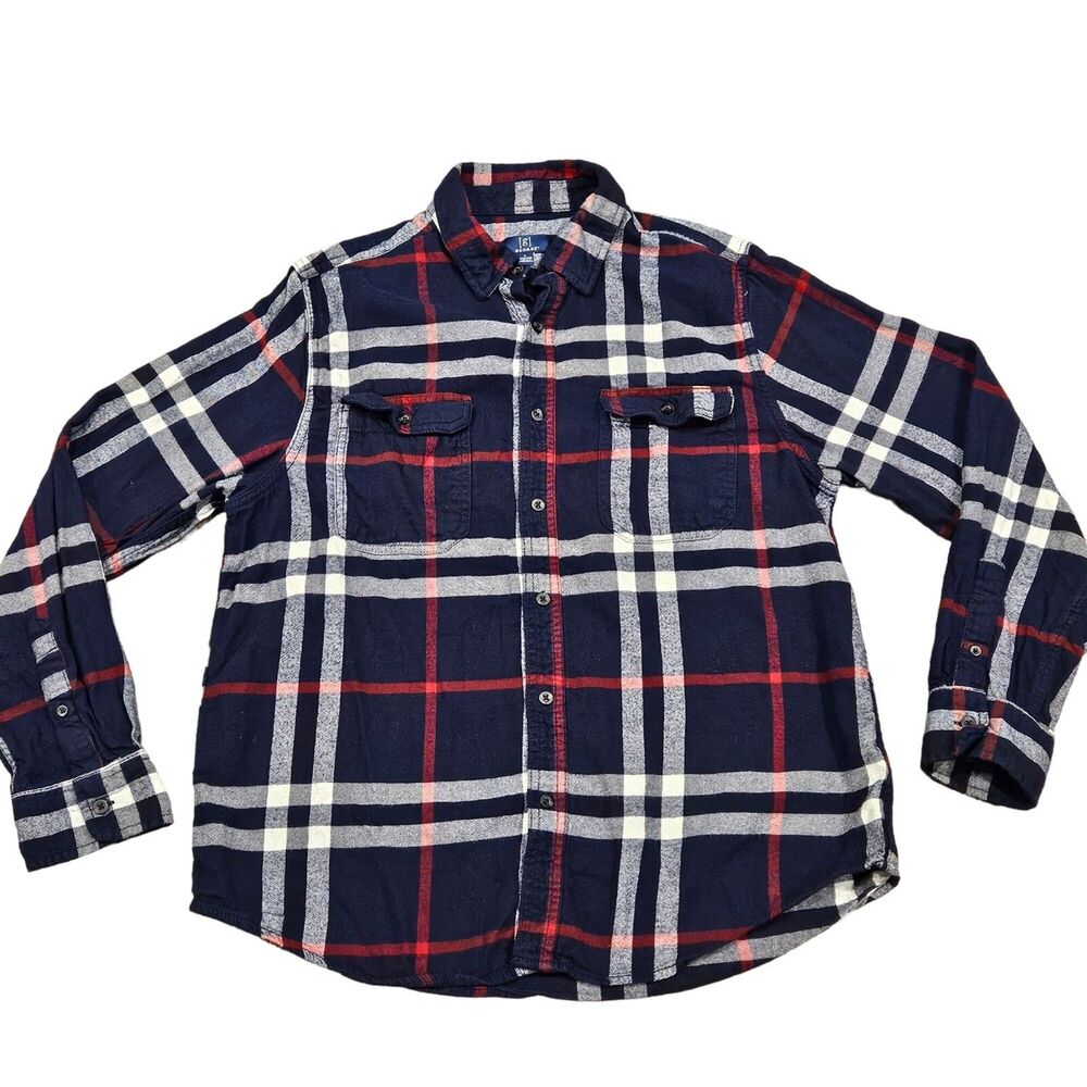 George Men's Plaid Long Sleeve Flannel Button Down Shirt Size Large
